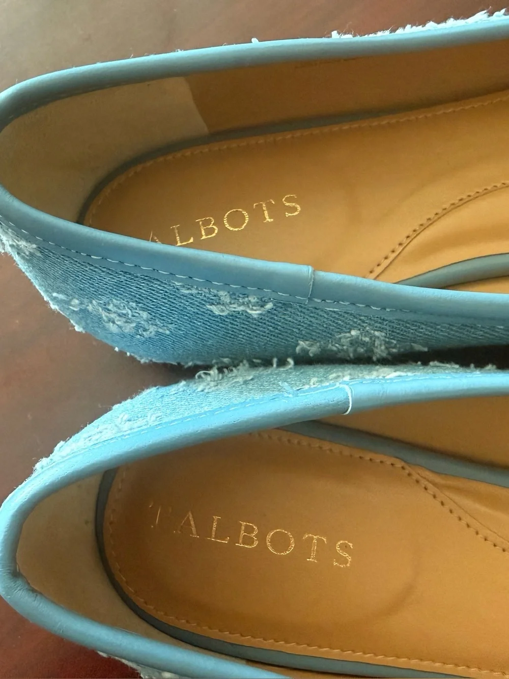 Talbots Sky Blue Denim Ballet Flats with Bow Trim